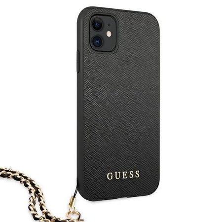 Guess Saffiano Chain - pouzdro pro iPhone 11 (černé)