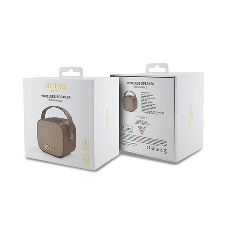 Guess Mini Bluetooth Speaker 4G Leather Script Logo with Strap - Bluetooth-Lautsprecher V5.3 (braun)