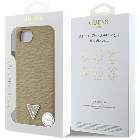 Guess szemcsés háromszög MagSafe - tok iPhone 16e készülékhez (barna)