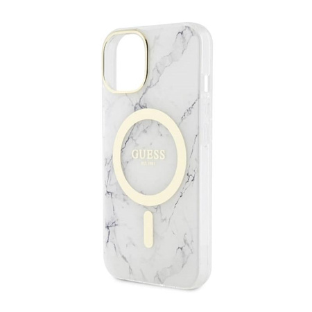 Guess Marble MagSafe - pouzdro pro iPhone 14 Plus (bílé)