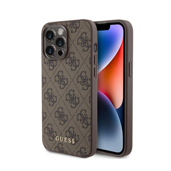 Guess 4G Metall Gold Logo - iPhone 15 Pro Max Tasche (braun)