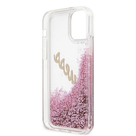 Guess Glitter Vintage Script - iPhone 12 / iPhone 12 Pro Tasche (rosa)