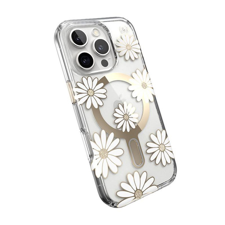 Speck Presidio Lux ClickLock & MagSafe - Pouzdro iPhone 16 Pro (Sunshine Daisies / Clear / Gold)