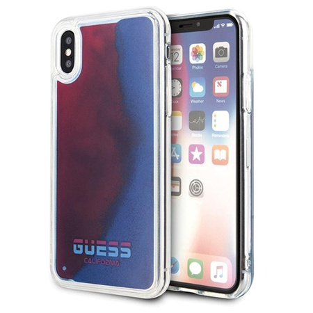 Guess California - pouzdro pro iPhone Xs / X (svítící ve tmě, pískové/červené)