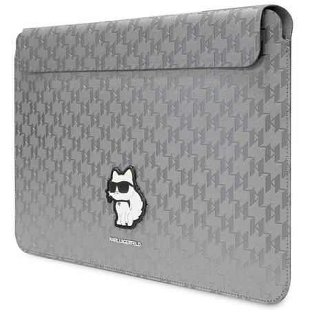 Karl Lagerfeld NFT Saffiano Monogram Iconic Choupette Sleeve - pouzdro na 14" notebook (stříbrné)