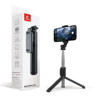 Crong SelfieGo Lite - Compact selfie stick Bluetooth tripod (black)