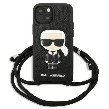 Karl Lagerfeld Monogram Leather Patch and Cord Iconik - pouzdro pro iPhone 13 mini