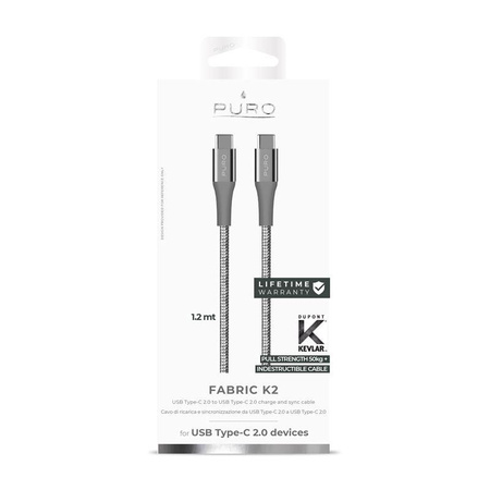 PURO Fabric K2 - Odolný opletený kabel USB-C na USB-C, 1,2 m (vesmírně šedá)