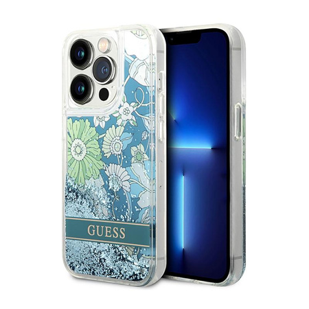 Guess Liquid Glitter Flower - iPhone 14 Pro tok (zöld)