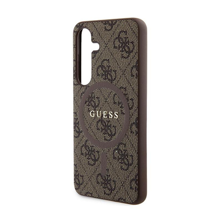Guess 4G Collection Cuir Logo Métal MagSafe - Étui Samsung Galaxy S24 (marron)