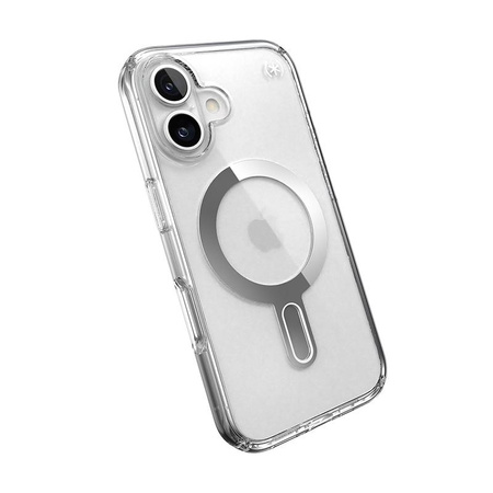 Speck Presidio Perfect-Clear ClickLock & MagSafe - iPhone 16 Fall (Klar / Chrom-Finish / Serene Silber)