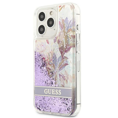 Guess Liquid Glitter Flower - pouzdro pro iPhone 13 Pro (fialové)