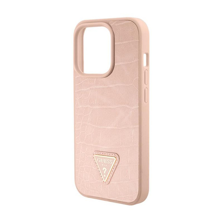 Guess Kroko-Dreieck Metall-Logo - iPhone 15 Pro Max Tasche (rosa)
