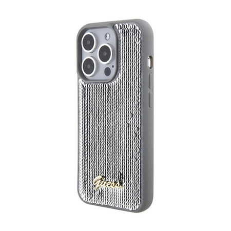 Guess Sequin Script Metal - Coque iPhone 15 Pro Max (argent)