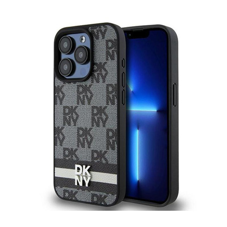 DKNY Leather Checkered Mono Pattern & Printed Stripes - iPhone 15 Pro Max Case (black)