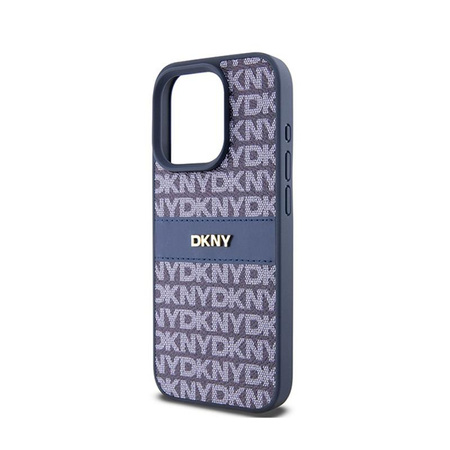 DKNY Leather Mono Stripe & Metal Logo - Coque pour iPhone 15 Pro (bleu)