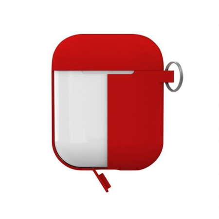 PURO ICON Case with hook - Etui Apple AirPods 1 & 2 generacji z dodatkową osłonką i karabińczykiem (Red + White Cap)