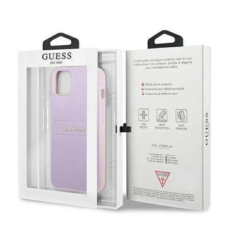 Guess Saffiano Hot Stamp & Metal Logo – Etui iPhone 13 (liliowy)