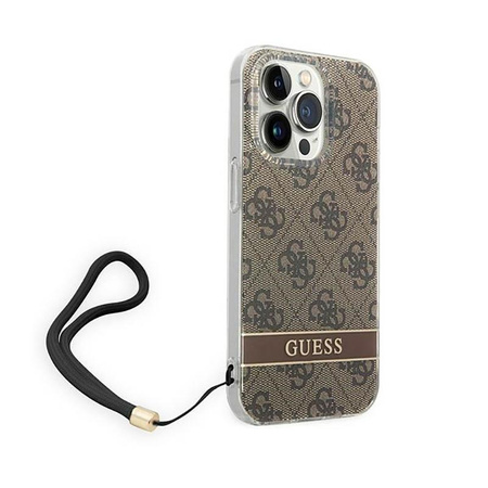 Guess 4G Print Cord - Etui avec dragonne iPhone 14 Pro Max (marron)