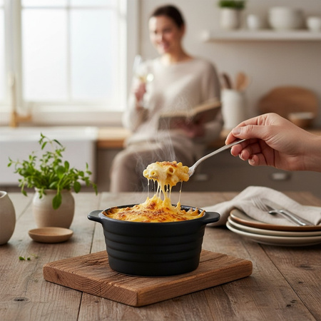 Alpina - Ceramic ovenproof dish with lid, round, 13x10 cm, 210 ml (black)