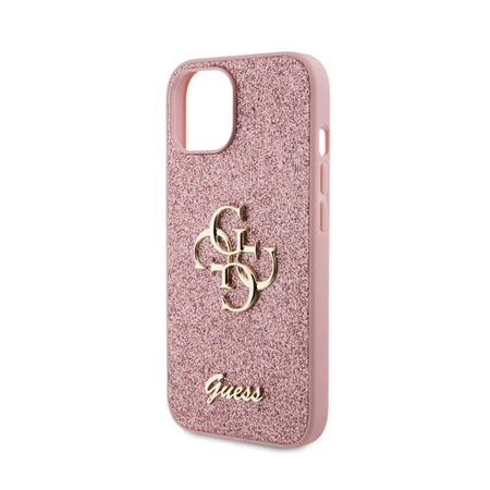 Guess Glitter Script Big 4G - pouzdro pro iPhone 15 (růžové)