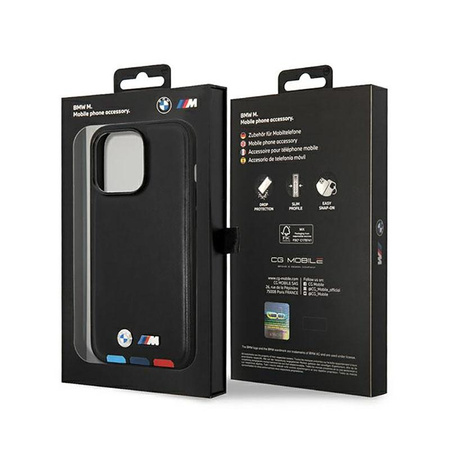 BMW Leder Hot Stamp Tricolor MagSafe - iPhone 14 Pro Max Tasche (Schwarz)