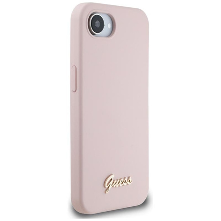Guess Silicone Script Metal Logo MagSafe - étui pour iPhone 16e (rose)