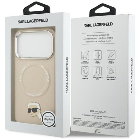 ETUI DO IPHONE 17 PRO do MAGSAFE KARL LAGERFELD ORYGINALNE BEŻOWE SKÓRZANE