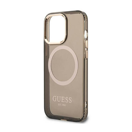 Guess Gold Outline Průsvitné pouzdro MagSafe - iPhone 13 Pro Max (černé)