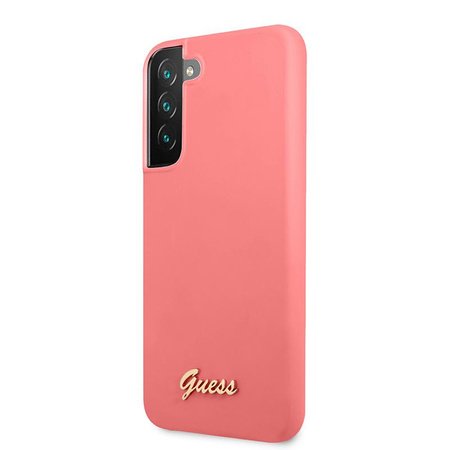 Guess Silicone Script Metal Logo - Etui Samsung Galaxy S22 (fuksja)