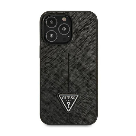 Guess Saffiano Triangle Logo Case - Hülle für iPhone 14 Pro (Schwarz)