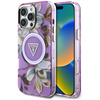 Guess Glitter Flowers Triangle Buttons MagSafe - Case for iPhone 16 Pro (purple)