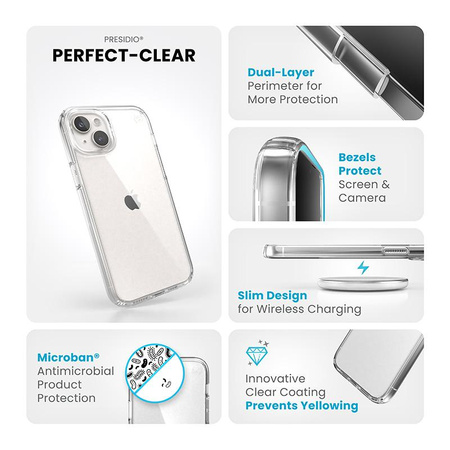 Speck Presidio Perfect-Clear - iPhone 15 Plus / iPhone 14 Plus Case (Clear)