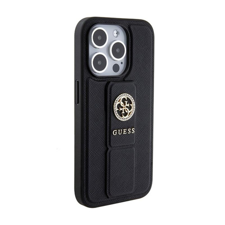 Guess Grip Stand 4G Saffiano Strass Logo - Coque iPhone 15 Pro Max (noir)