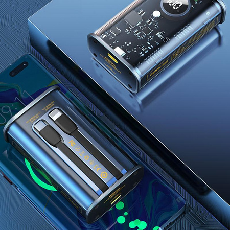 WEKOME WP-345 Vanguard Series - Power banka 10000 mAh Rychlé nabíjení s vestavěným kabelem USB-C & Lightning PD 20W + QC 22,5W (černá)