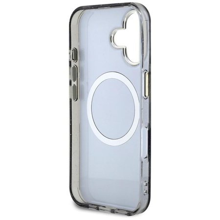 Guess Glitter virágok háromszög gombok MagSafe - tok iPhone 16 (fekete)
