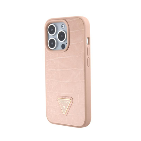 Guess Kroko-Dreieck Metall-Logo - iPhone 15 Pro Tasche (rosa)