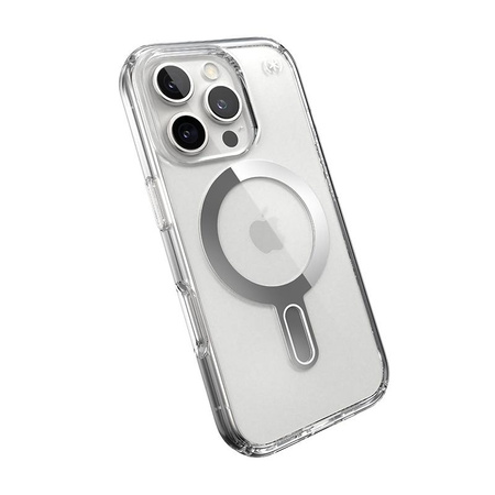 Speck Presidio Perfect-Clear ClickLock & MagSafe - iPhone 16 Pro Case (Clear / Chrome Finish / Serene Silver)