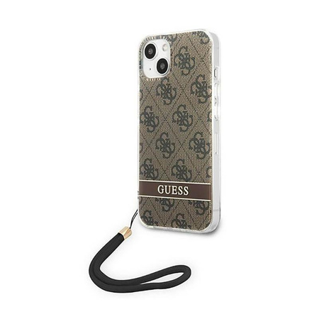 Guess 4G Print Cord - pouzdro se šňůrkou na iPhone 14 (hnědé)