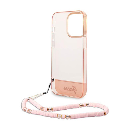 Guess áttetsző gyöngyház szíj - iPhone 14 Pro Max tok (rózsaszín)