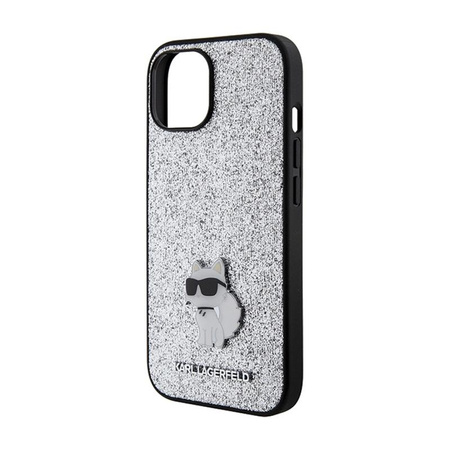 Karl Lagerfeld Fixed Glitter Choupette Logo Metal Pin - iPhone 15 / 14 / 13 Case (stříbrná)