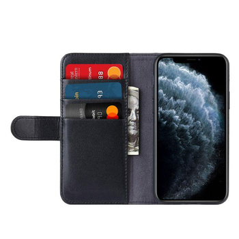Crong Premium Booklet Wallet - Etui en cuir pour iPhone 11 Pro Max avec poches + fonction stand (noir)