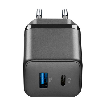 Cellularline Multipower Micro GaN - USB-C és USB-A Power Delivery 30W-os hálózati töltő (fekete)