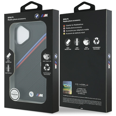 Custodia MagSafe per iPhone 17 con logo tricolore in metallo BMW M (nera)