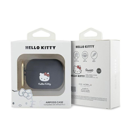 Hello Kitty Silikonová 3D hlava kočičky - pouzdro pro AirPods Pro 2 (černé)