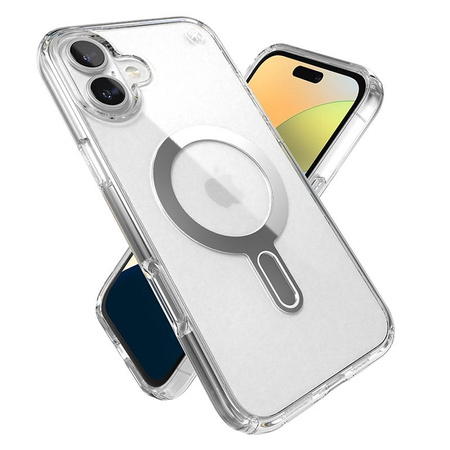 Speck Presidio Perfect-Clear ClickLock & MagSafe - iPhone 16 Plus Hülle (Transparent / Chrom-Finish / Serene Silver)