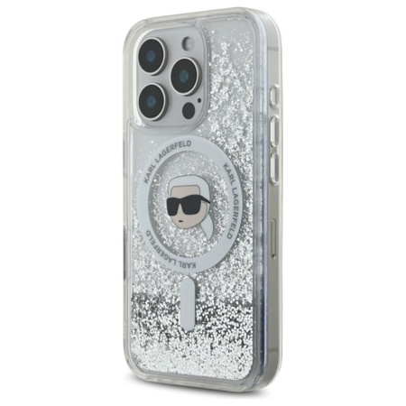 Karl Lagerfeld Liquid Glitter Karl Head MagSafe - iPhone 16 Pro Max Hülle (Transparent)