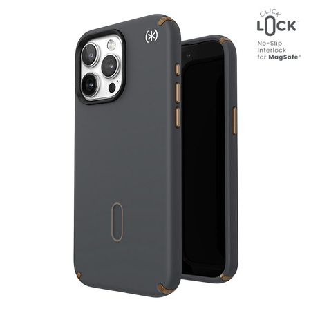 Speck Presidio2 Pro ClickLock & MagSafe - Coque pour iPhone 15 Pro Max (Gris anthracite / Bronze froid)