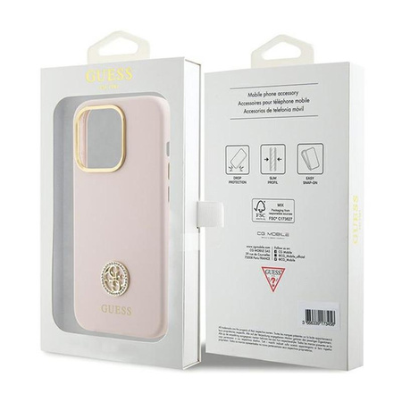Guess Silikon Logo Strass 4G - iPhone 15 Pro Tasche (rosa)