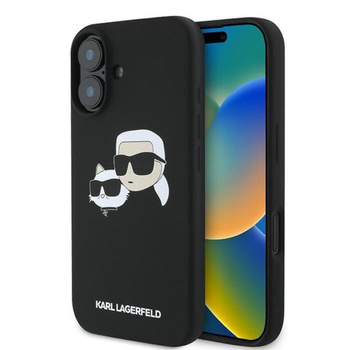 Karl Lagerfeld Silikon Doppelköpfe drucken MagSafe - iPhone 16 Plus Hülle (schwarz)